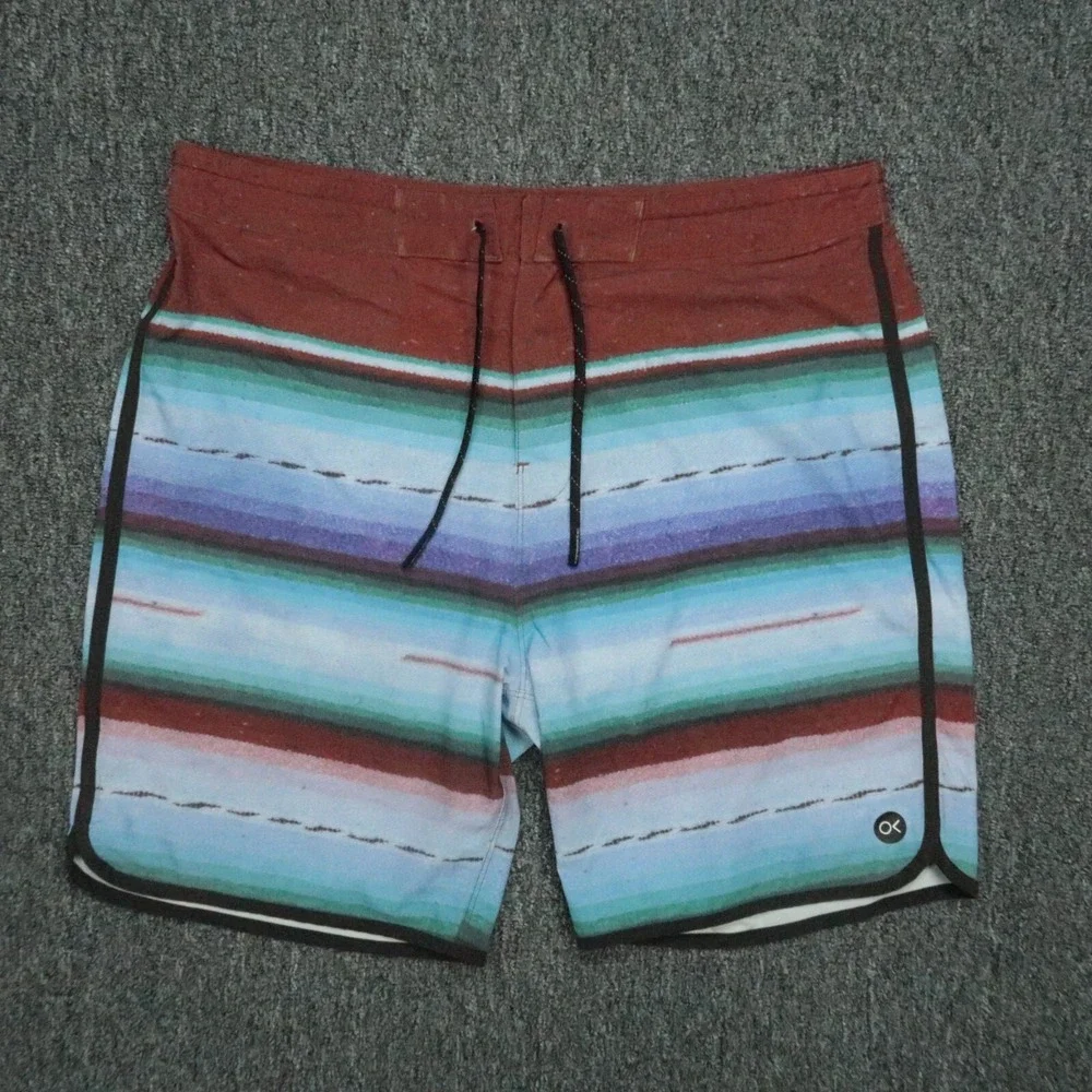 Outerknown Board Shorts Men 34 Red Blue Apex‎ Kelly Slater Swim Surf Striped